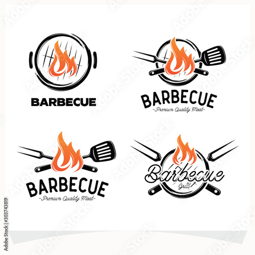 Set of Hot BBQ Steak Grill House Logo Design Template