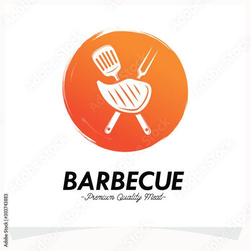 Hot BBQ Steak Grill House Logo Design Template