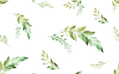 Handdoek met foto Aquarel bladerprint patronen Groene lentebladeren aquarel patroon  © marinavorona