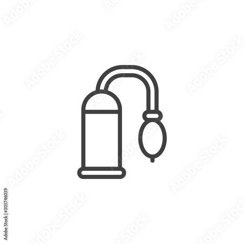 Penis pump sex toy line icon. linear style sign for mobile concept and web design. Vacuum penis pump outline vector icon. Symbol, logo illustration. Vector graphics