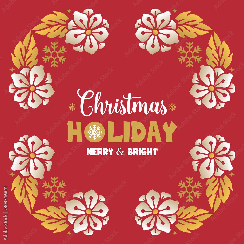 Card text of christmas holiday, with pattern decoration of leaf flower frame. Vector