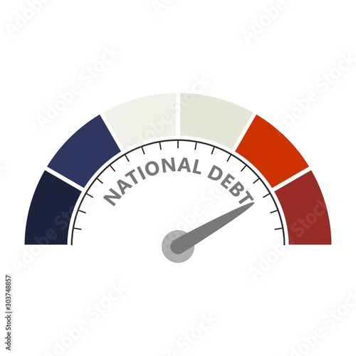 Cholesterol meter read high level of national debt result. Color scale with arrow. The measuring device icon. Colorful infographic gauge element. National flag of France