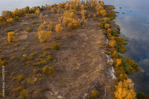 Aerial view drone shot Сolorful autumn landscape photo