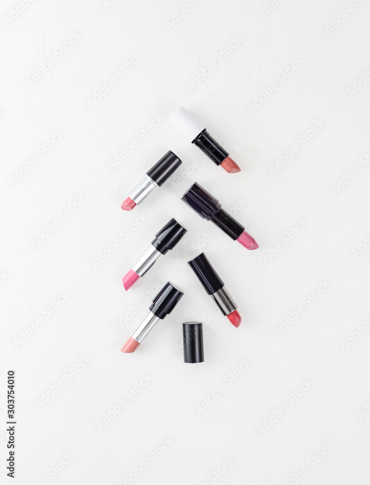 Christmas tree of lipsticks on a white background. Alternative Christmas tree.