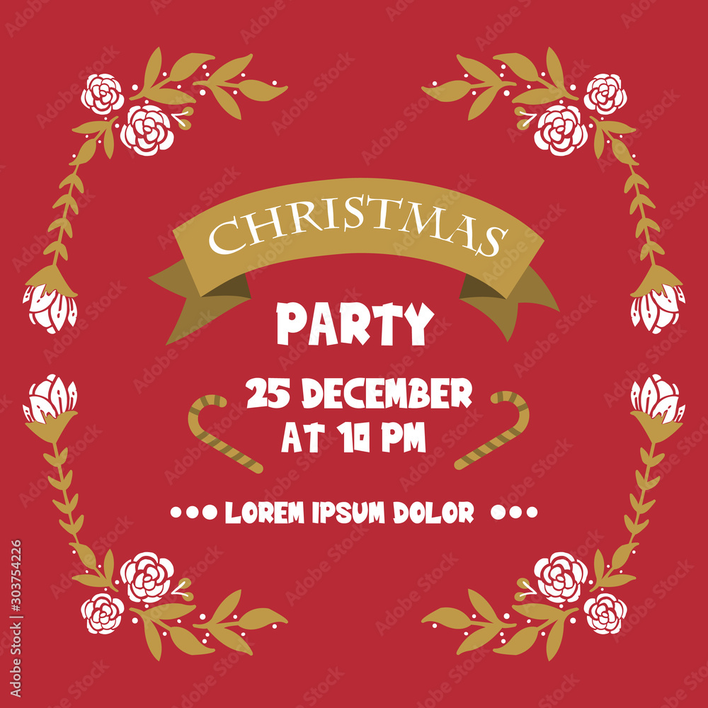 Design template of christmas party, with decoration art of white flower frame. Vector Design template of christmas party, with decoration art of white flower frame. Vector