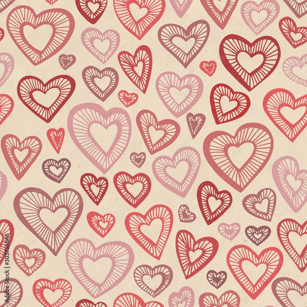 Hand drawn seamless pattern, decorative stylized hearts. Doodle style, tribal graphic illustration Hand drawn seamless pattern, decorative stylized hearts. Doodle style, tribal graphic illustration