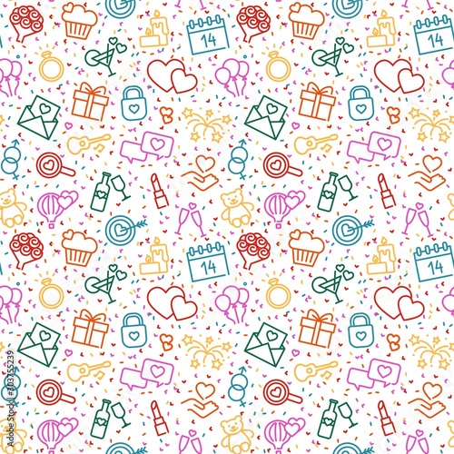 Seamless background with linear Valentine s day symbols