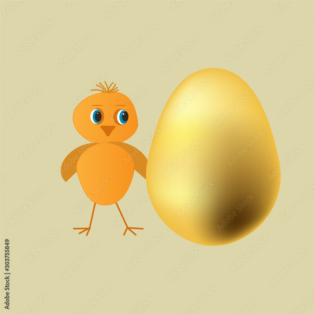Cute chick looking at a Golden egg Cute chick looking at a Golden egg
