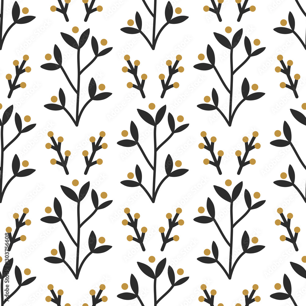 Christmas florals hand drawn vector pattern illustration.