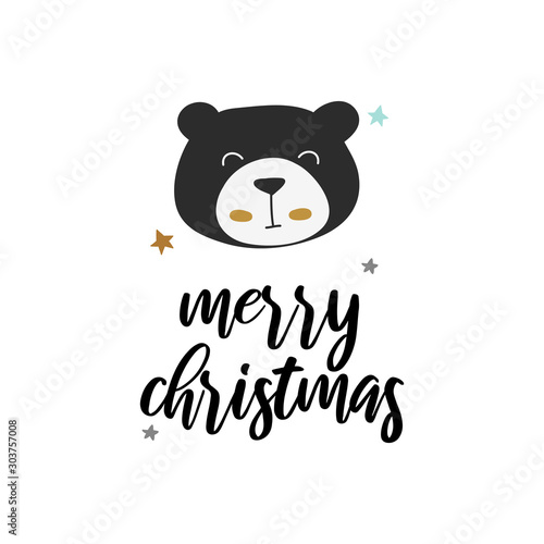 Fototapeta Naklejka Na Ścianę i Meble -  Merry Christmas bear vector print, kids vector illustration