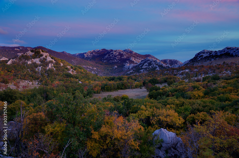 Autumn twilight on Velebit mountain, Croatia