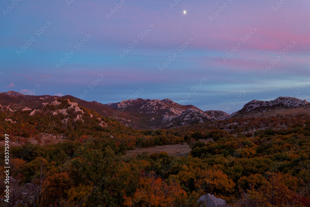 Autumn twilight on Velebit mountain, Croatia