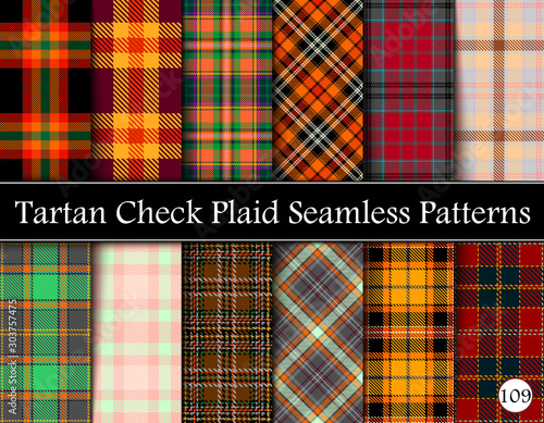 Set Tartan Plaid Scottish Seamless Pattern