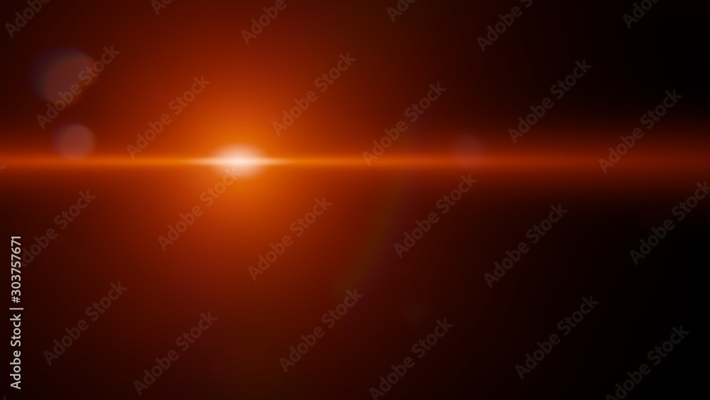 abstract hot orange lens flare effect overlay texture with bokeh effect and light streak in front of a black background