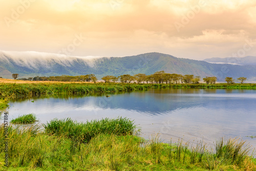 Fototapeta Panorama of Ngorongoro crater National Park with the Lake Magadi