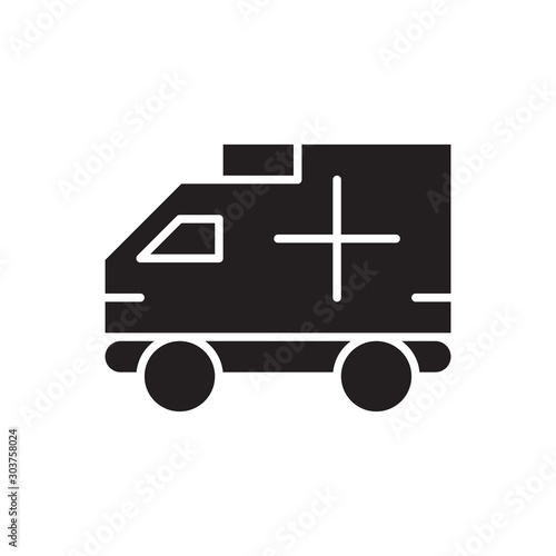 flat glyph black ambulance icon. Logo element illustration. ambulance design. vector eps 10 . ambulance  concept. Can be used in web and mobile . trendy simple style. thickness can be adjusted