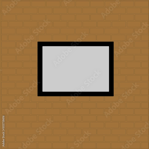 TV screen on brown brick wall background with space for your information