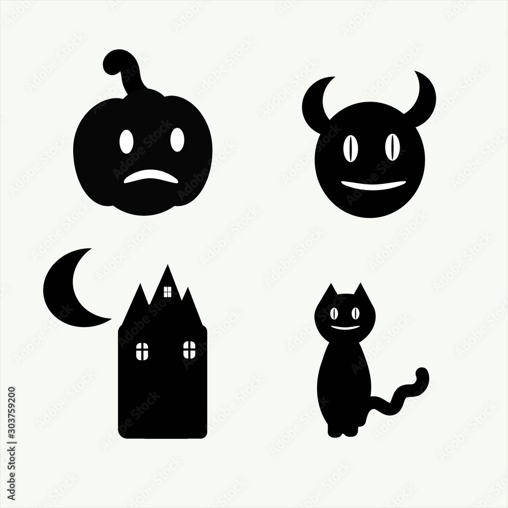 Pumpkin, devil, scary house and black cat