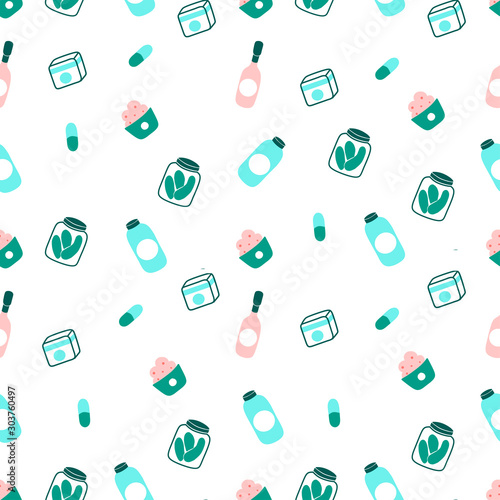 Food and drinks flat vector seamless pattern