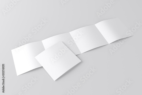 Square 4 Fold Brochure White Blank Mockup