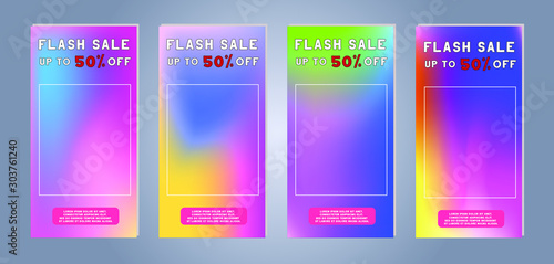 Web stories and discount banner. Gradient colorful template for discount and flash sales