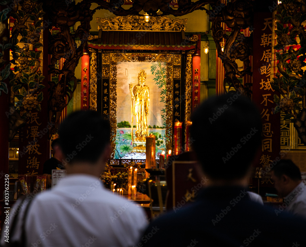  Buddhist faithful at Kuan Yim Shrine (Thian Fa Foundation) Bangkok, Thailand