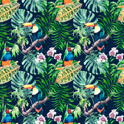 Tropical watercolor composite pattern