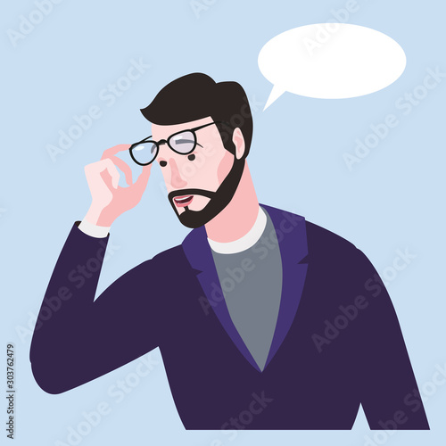 Bearded emotion man surprised in glasses and a suit