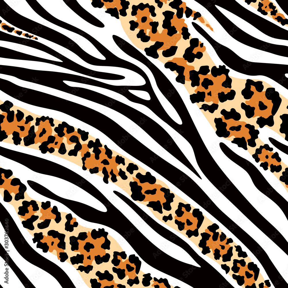 Zebra and leopard pattern mix. Wild animal print seamless