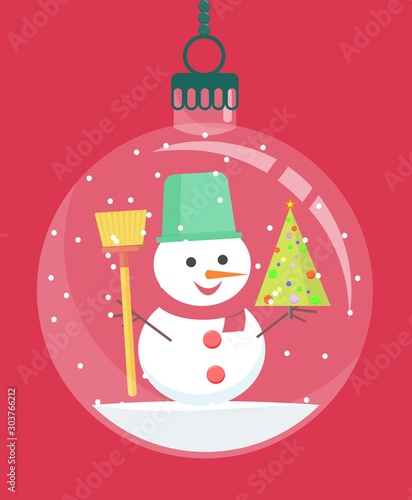 Wallpaper Mural snow globe with christmas decoration inside. Stock flat vector illustration. Torontodigital.ca