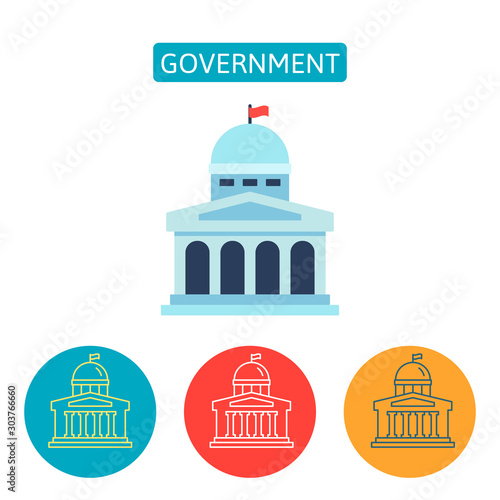 Government building flat icons set. © tanjaal