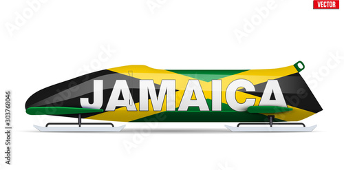 Fotografiet Bob sleighs with Jamaica flag and text