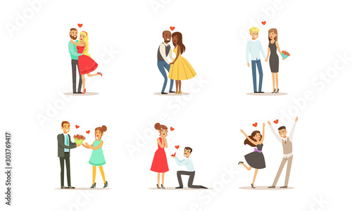 Fotografi Couples On Dates Vector Illustrations Set