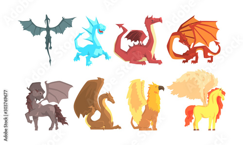 Fantastic Mythological Creatures and Beasts Vector Set