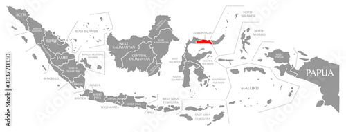 Gorontalo red highlighted in map of Indonesia photo