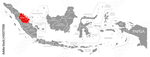 Riau red highlighted in map of Indonesia