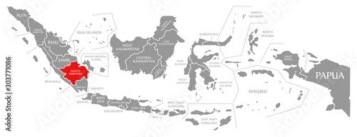 South Sumatra red highlighted in map of Indonesia