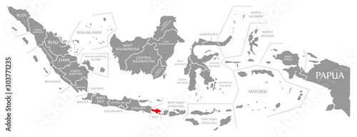 Fotografie, Obraz Bali red highlighted in map of Indonesia