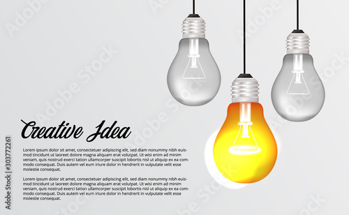 Hanging 3D light lamp for brainstorming creative idea solution illustration concept