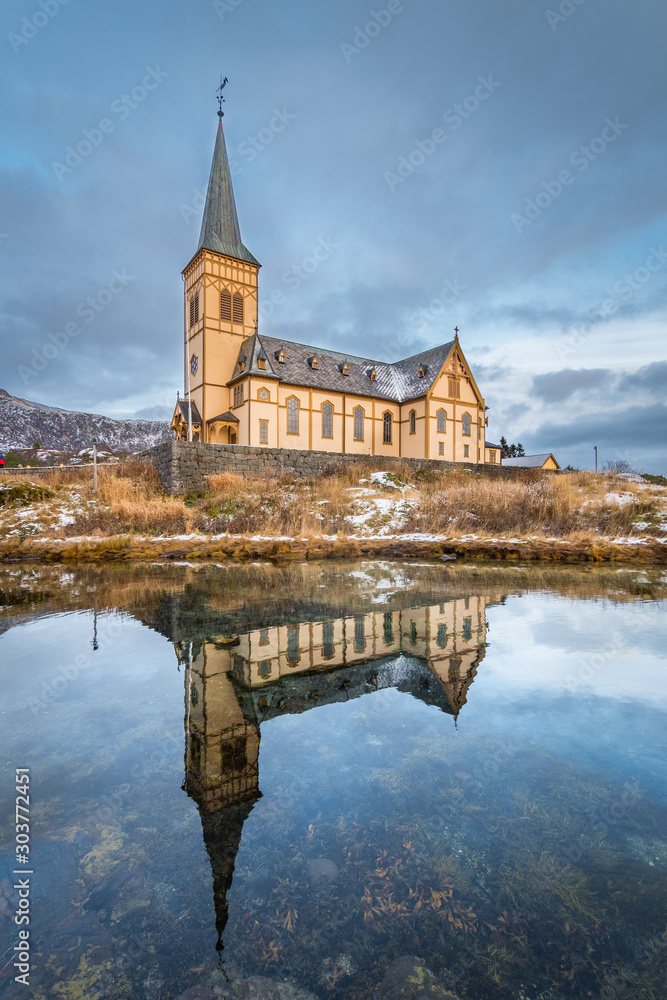 famous vagan church at kabelvag, norway