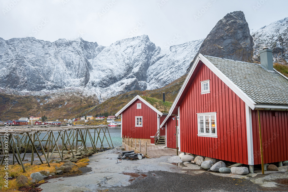 winter scene of reine town in lofoten islands, norway