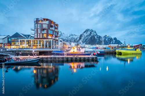 beautiful fishing town of reine at lofoten islands, norway	