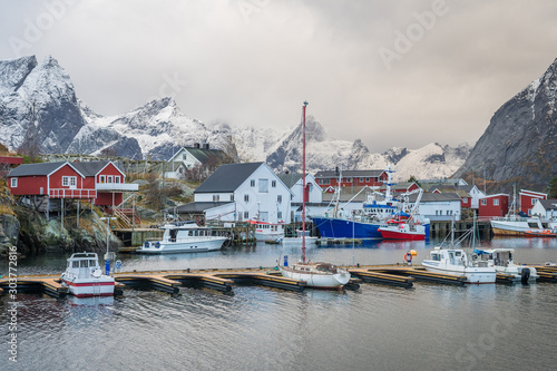 winter scene of reine town in lofoten islands, norway