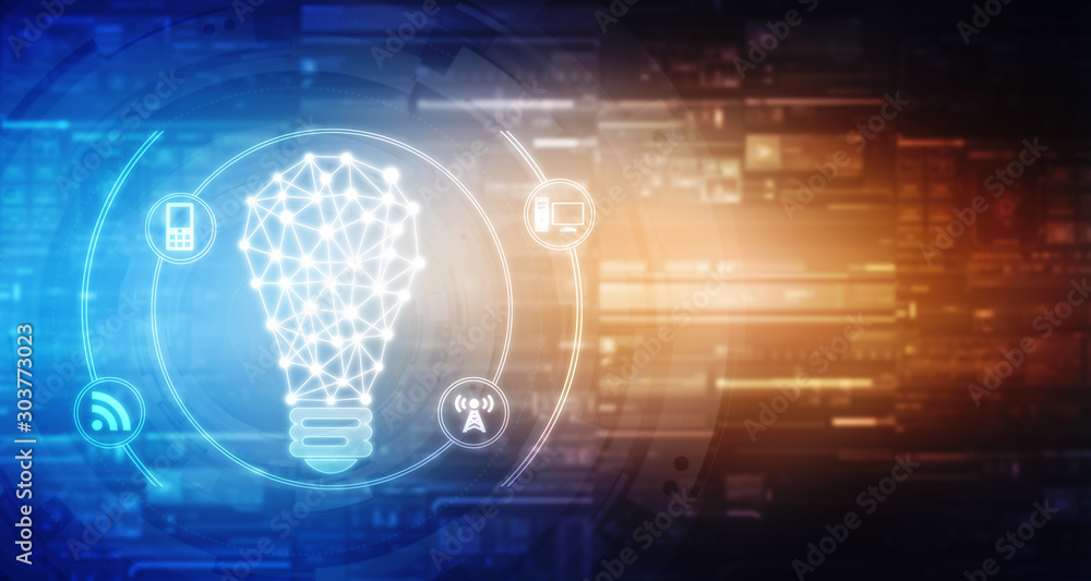 2d illustration bulb future technology, innovation background, creative idea concept 2d illustration bulb future technology, innovation background, creative idea concept