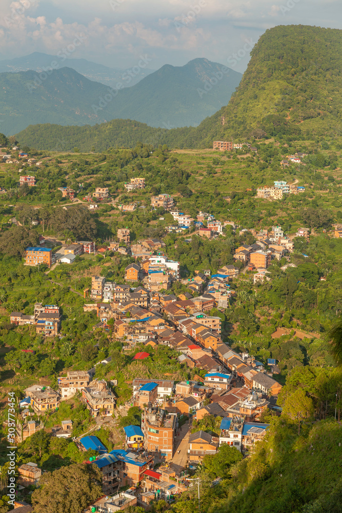Aerial view of hilltop settlement Bandipur, Nepal