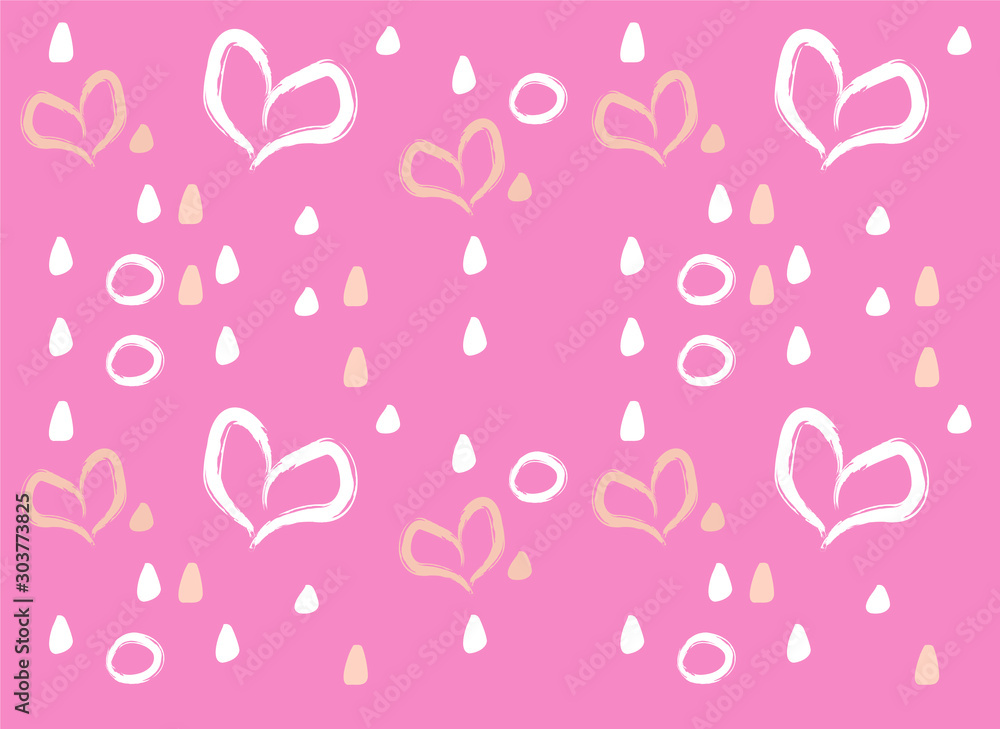 vector seamless grunge brush heart pattern on a pink  background