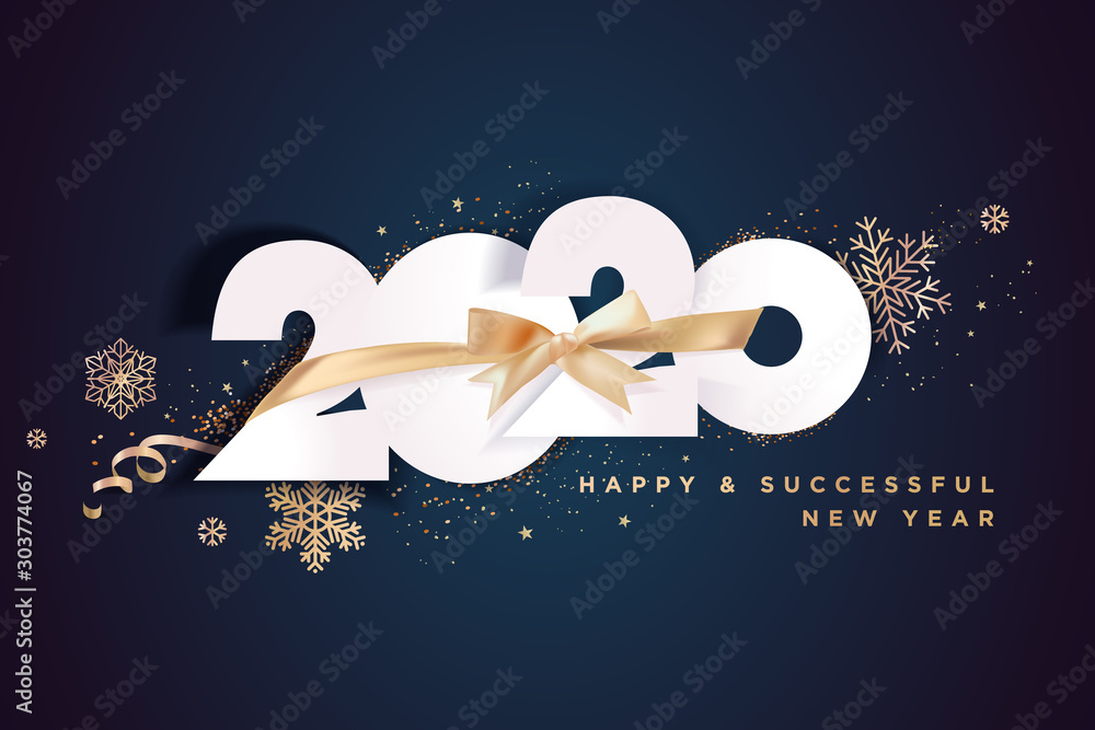 Business Happy New Year 2020 greeting card. Vector illustration concept for background, greeting card, website and mobile website banner, party invitation card, social media banner, marketing material - obrazy, fototapety, plakaty 