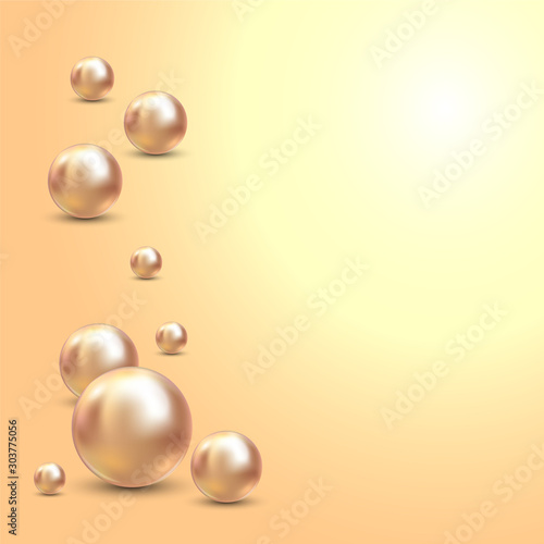 Vector Illustration for your design. Luxury beautiful shining jewellery background with rose pearls vector illustration. Beautiful shiny natural pearls. With transparent glares and highlights for