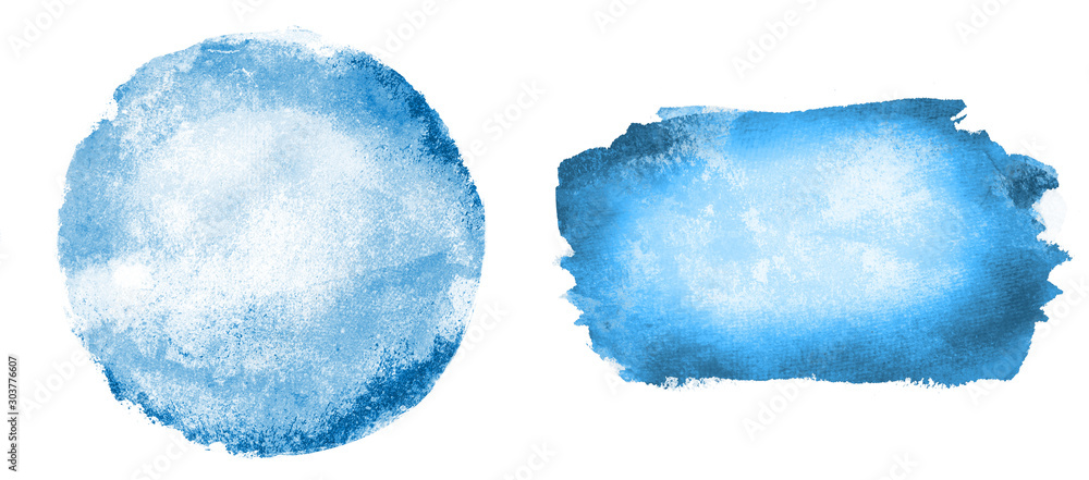 Two watercolor circle and rectangle on white as background - obrazy, fototapety, plakaty 
