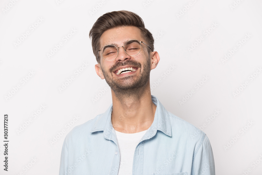 Close up portrait with laughing handsome bearded man. Close up portrait with laughing handsome bearded man.